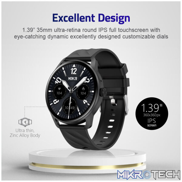 MT410 Smart Watch 1.39" HD IPX68 with BT Calls Sports HR BP BO - Black - Image 2